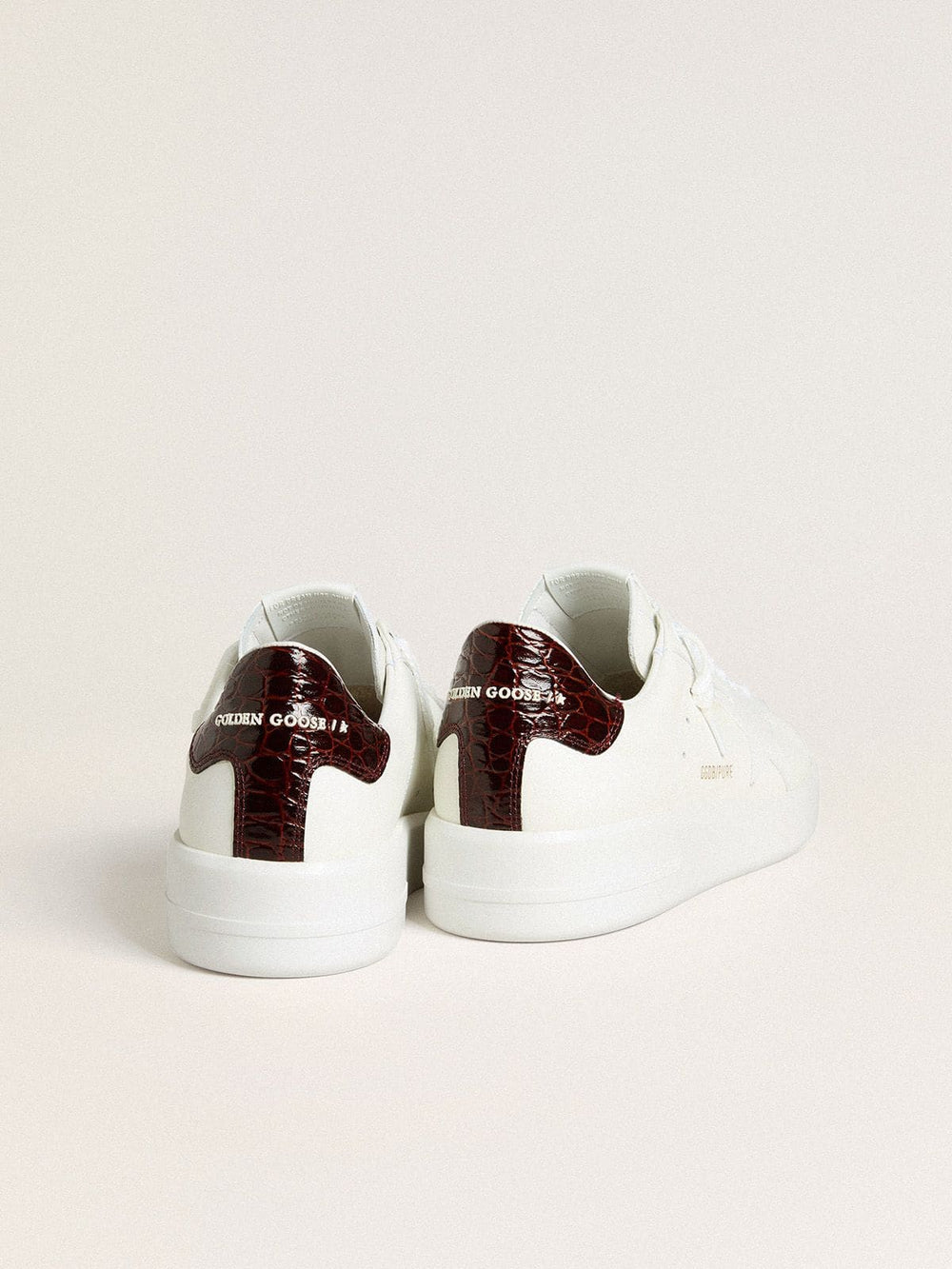 Golden Goose Men’s Purestar with white leather star and burgundy croc-print leather heel tab
