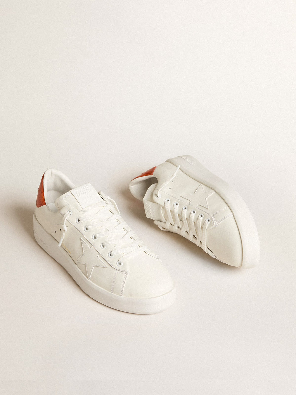 Golden Goose Men's Purestar with white leather star and orange heel tab