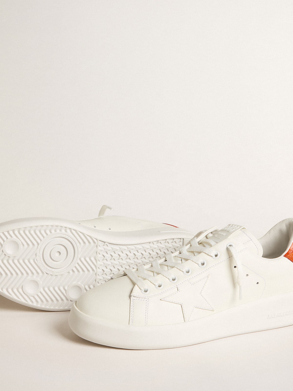 Golden Goose Men's Purestar with white leather star and orange heel tab