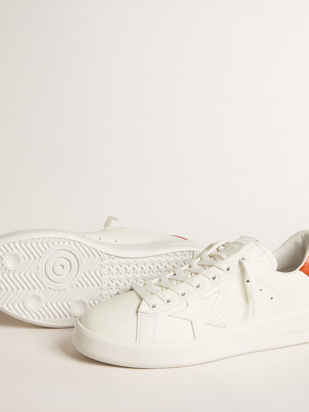 Golden Goose Men's Purestar with white leather star and orange heel tab