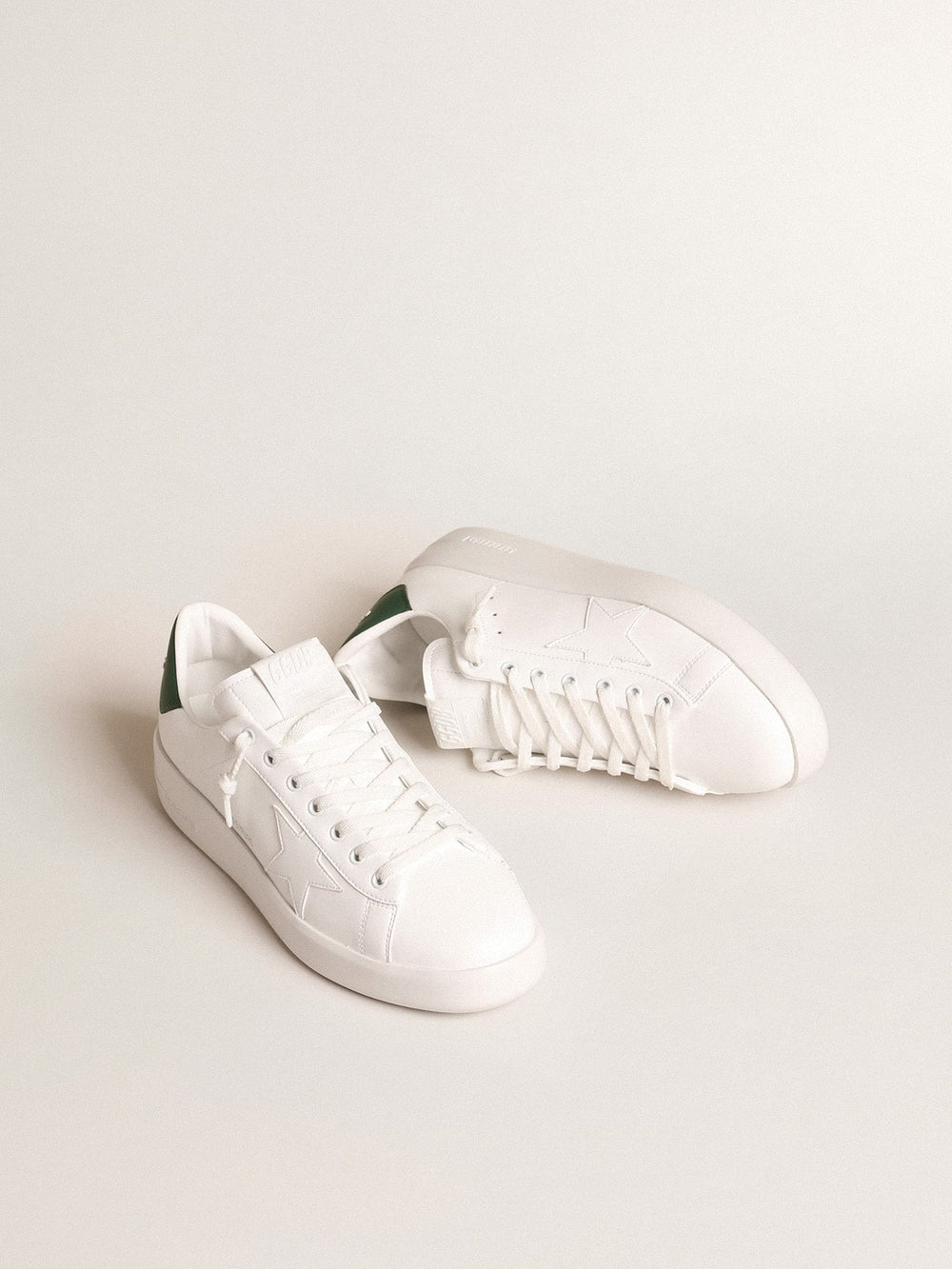 Golden Goose Purestar with white bio-based star and mat green leather heel tab