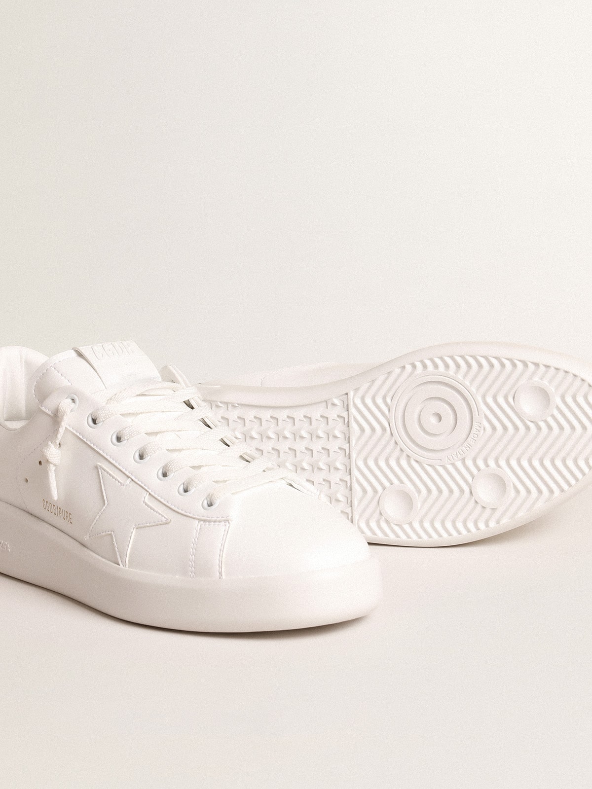 Golden Goose Purestar with white bio-based star and mat green leather heel tab