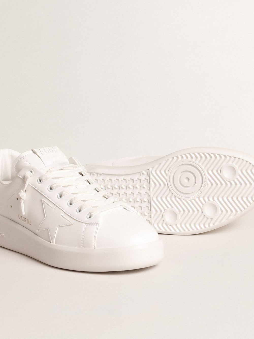Golden Goose Purestar with white bio-based star and mat green leather heel tab