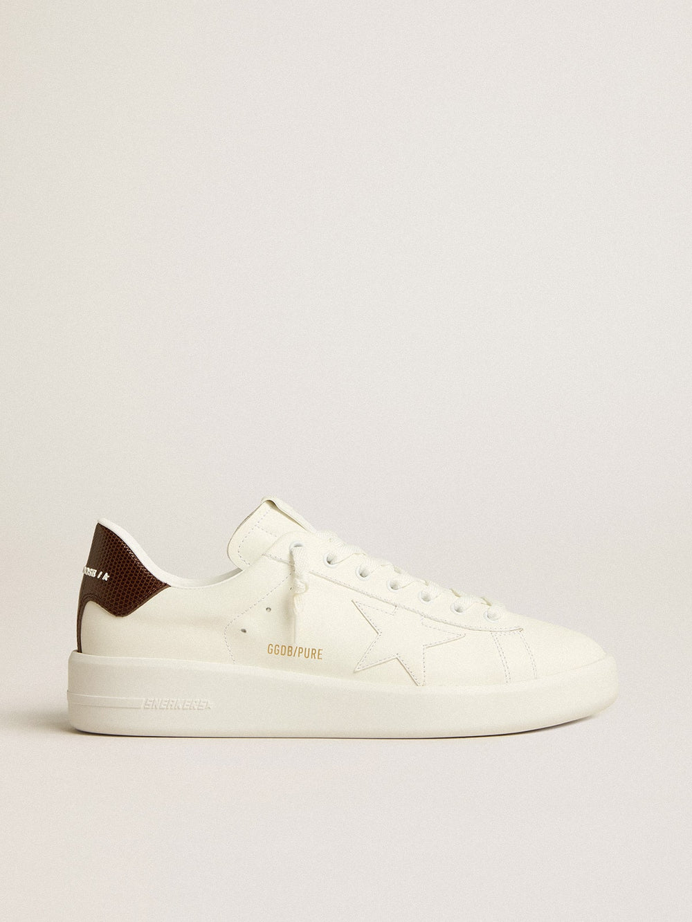 Golden Goose Purestar with white star and burgundy lizard-print heel tab