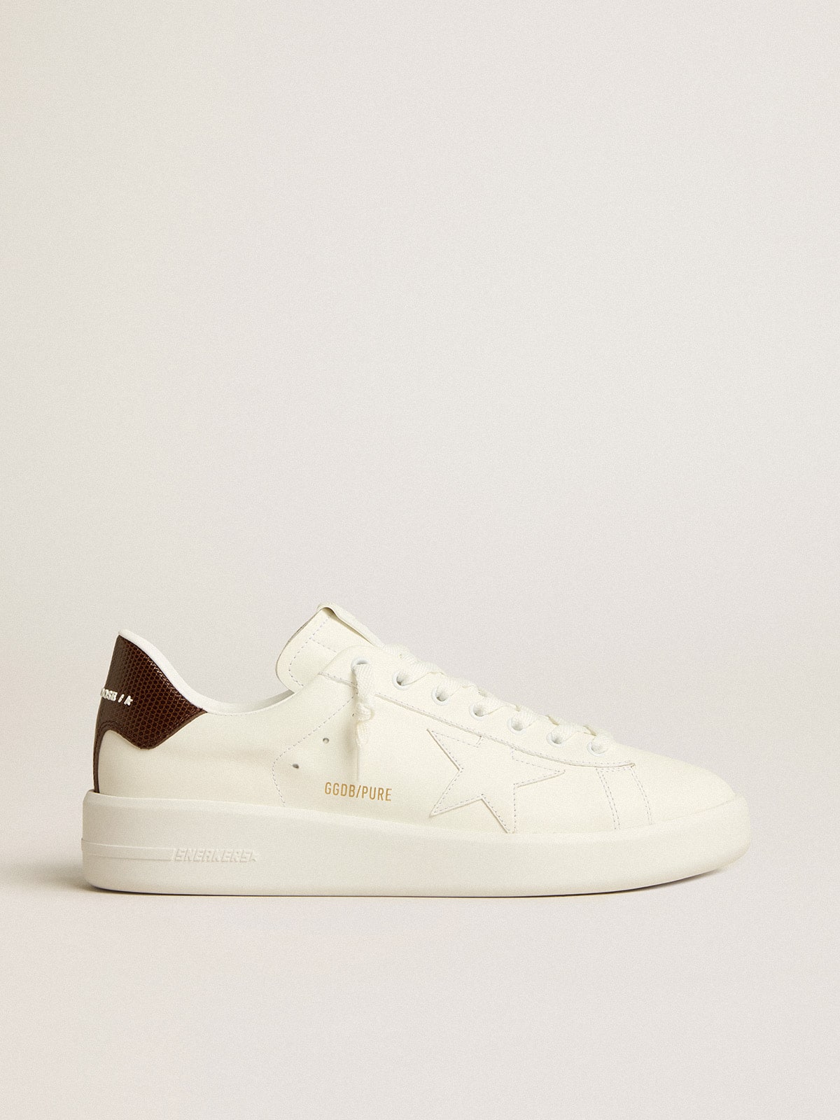 Golden Goose Purestar with white star and burgundy lizard-print heel tab