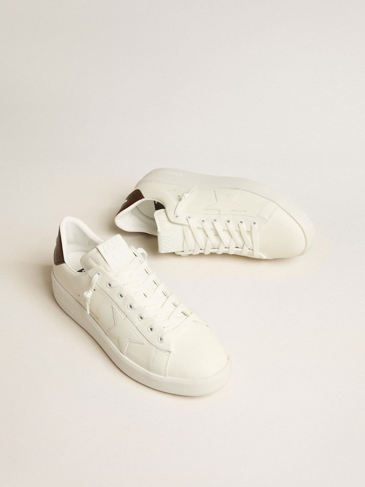 Golden Goose Purestar with white star and burgundy lizard-print heel tab