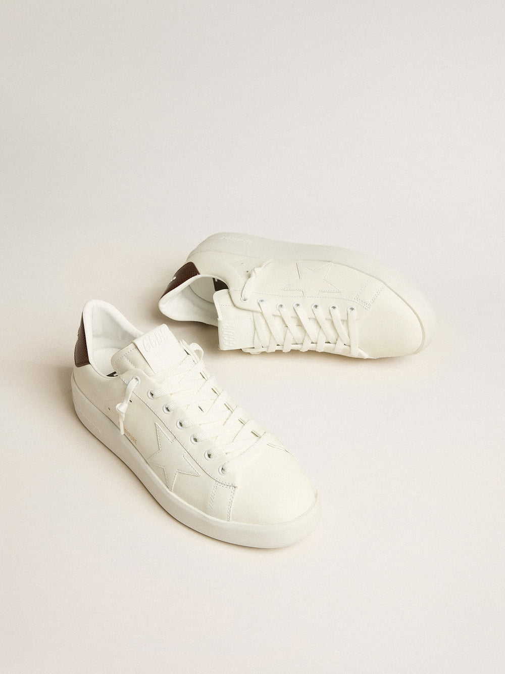 Golden Goose Purestar with white star and burgundy lizard-print heel tab