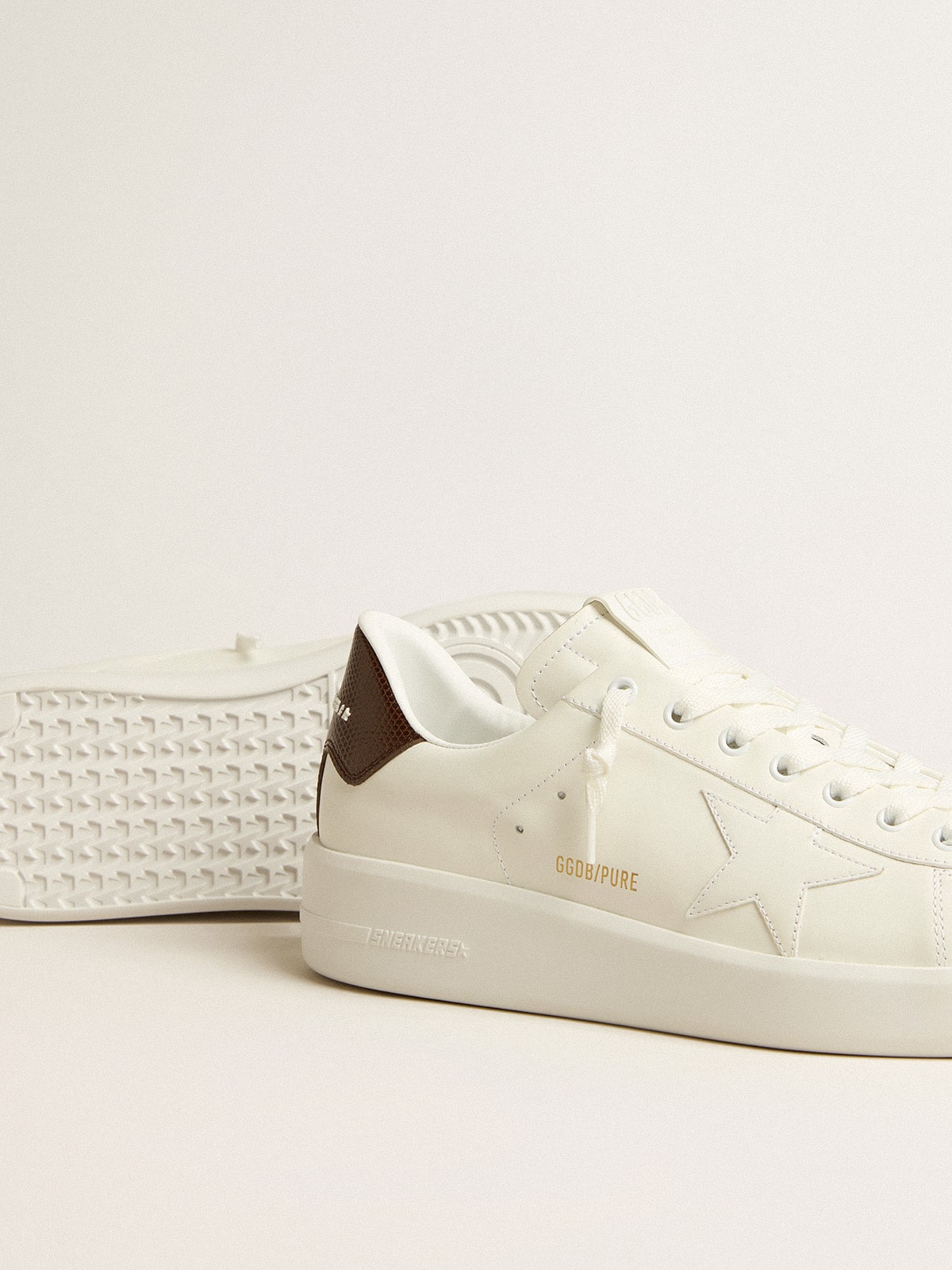 Golden Goose Purestar with white star and burgundy lizard-print heel tab