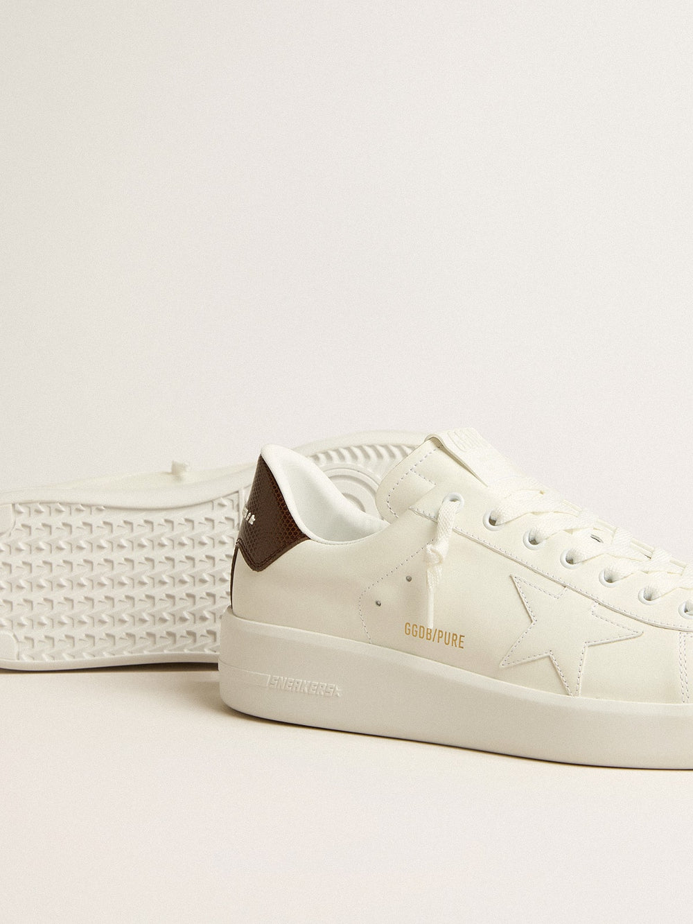 Golden Goose Purestar with white star and burgundy lizard-print heel tab