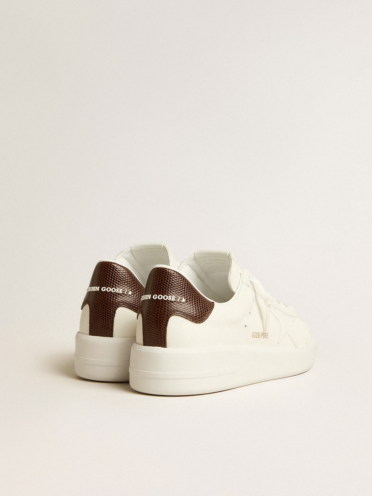 Golden Goose Purestar with white star and burgundy lizard-print heel tab
