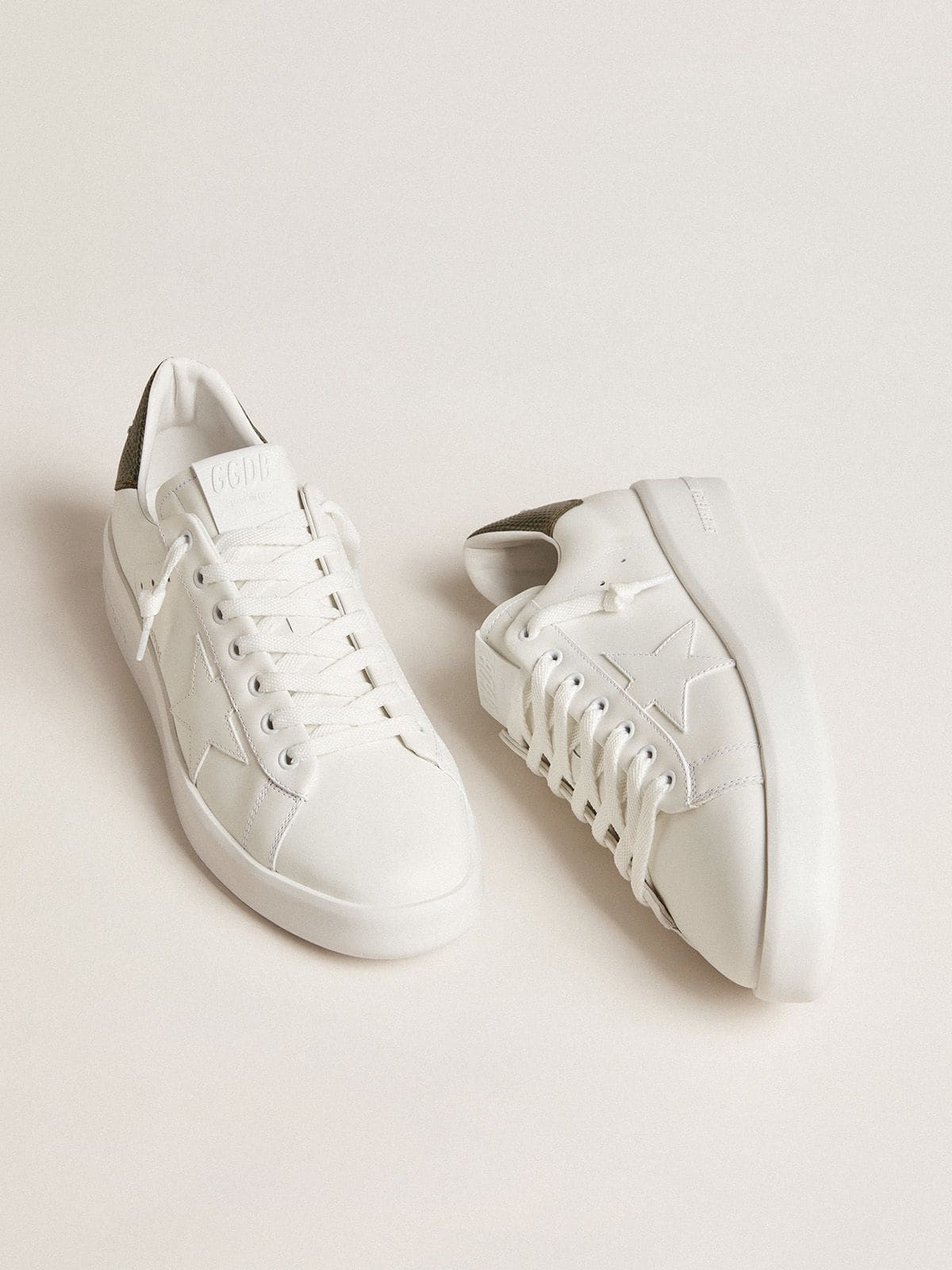 Golden Goose Men's Purestar with white leather star and dark green heel tab