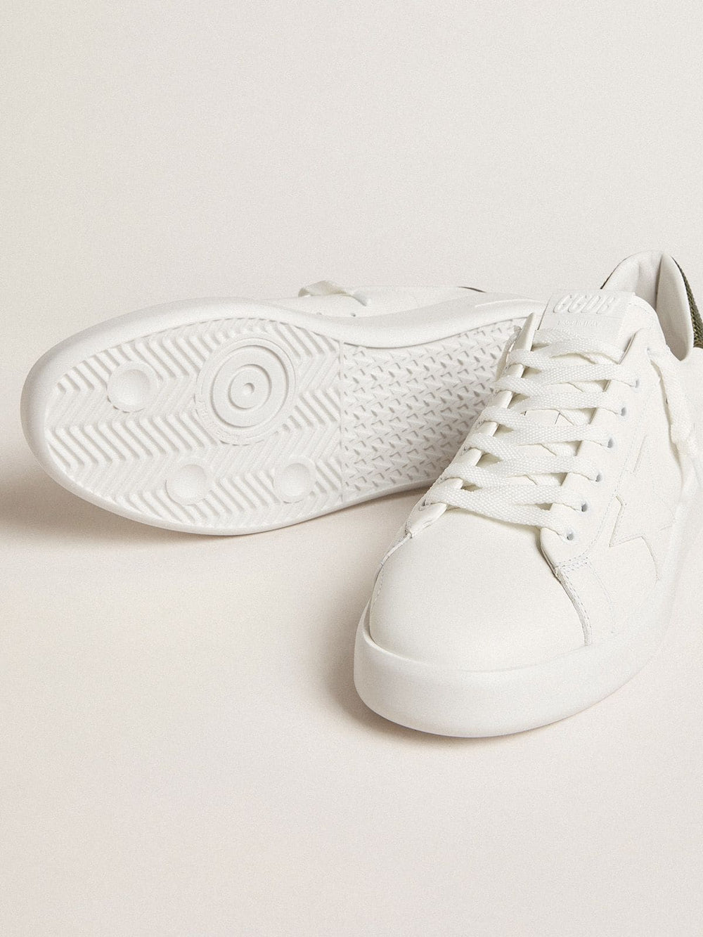 Golden Goose Men's Purestar with white leather star and dark green heel tab