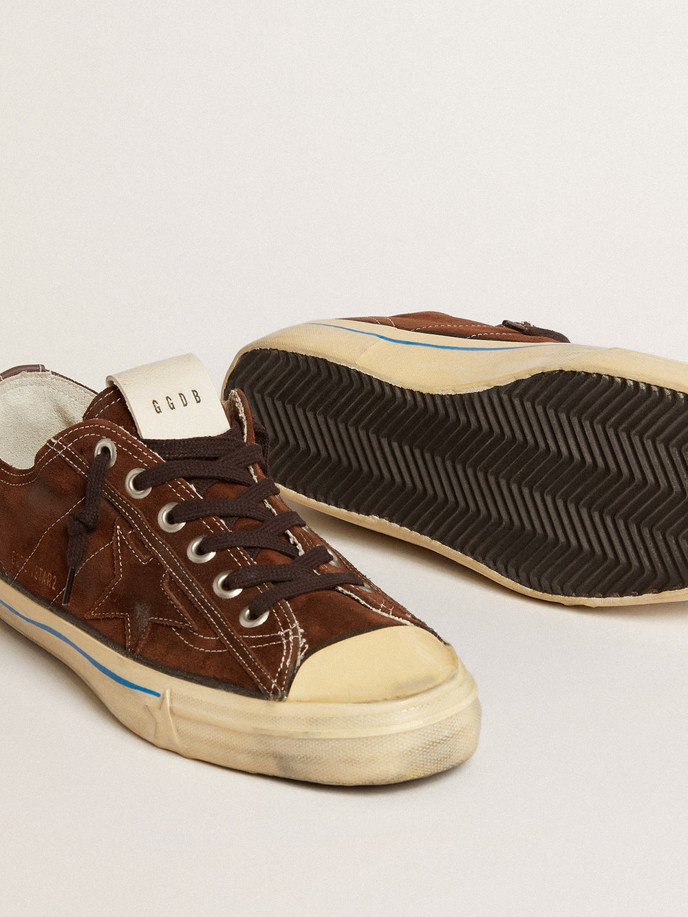 Golden Goose Men's V-Star LTD sneakers in dark brown suede with tone-on-tone star