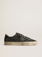 Golden Goose Men's V-Star in black and green striped canvas with black leather star and toe