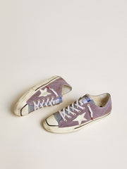Golden Goose Men’s V-Star LAB in lilac leather and glitter with white star and silver glitter tongue