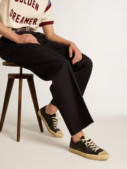 Golden Goose Men's V-Star in black nappa leather with a black leather star
