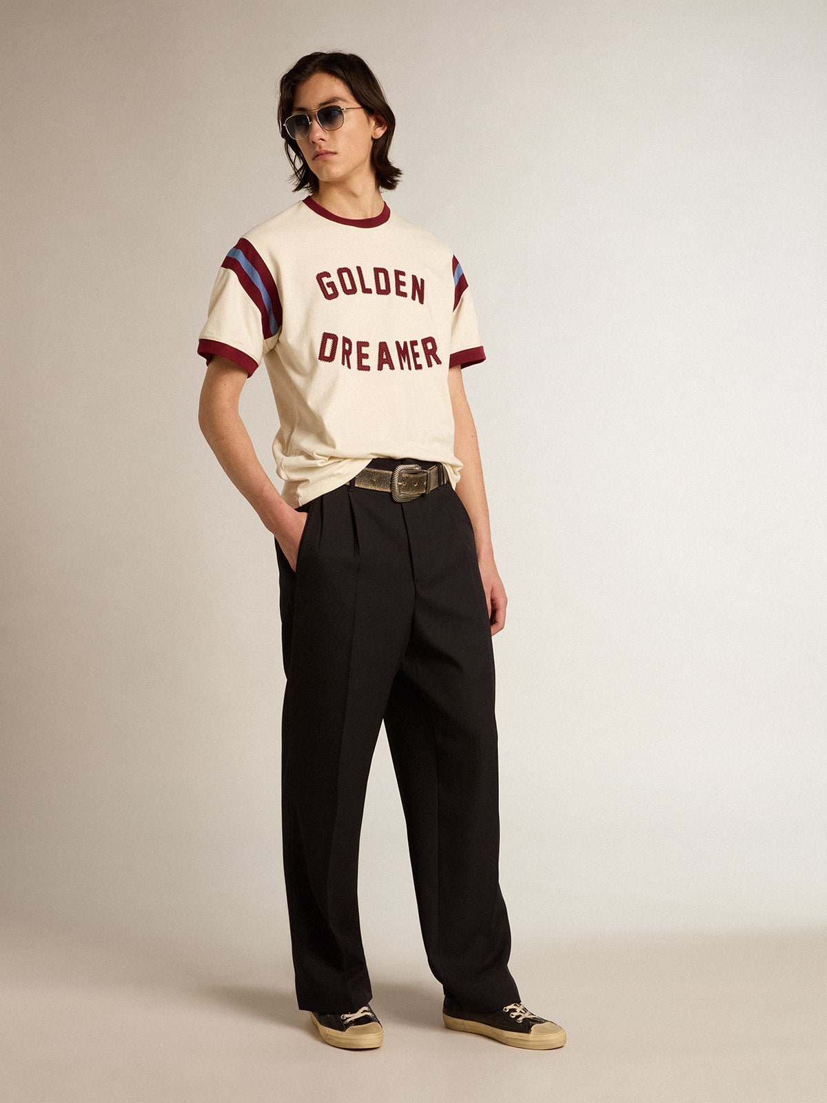 Golden Goose Men's V-Star in black nappa leather with a black leather star