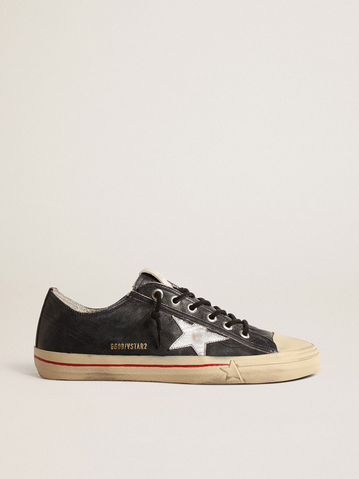Golden Goose V-Star  in blue leather with silver metallic leather star