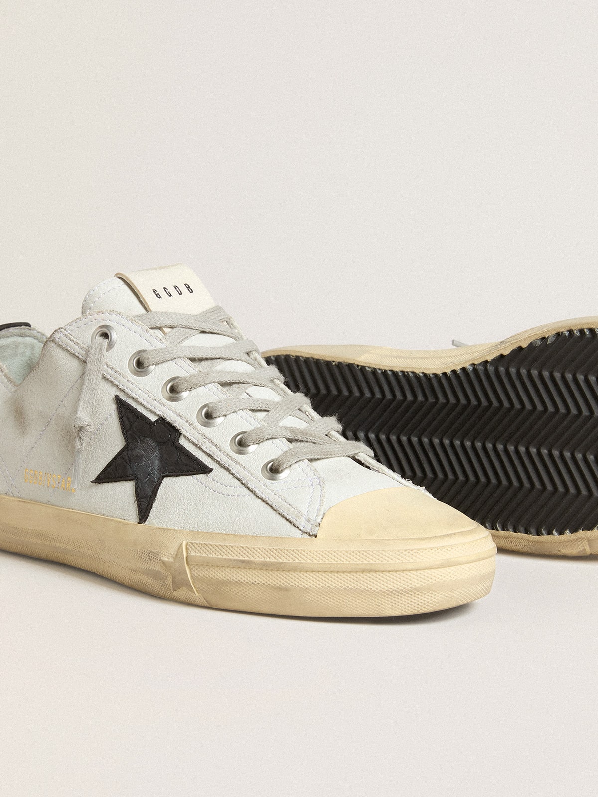 Golden Goose V-Star in leather with black crocodile-print leather star and heel tab