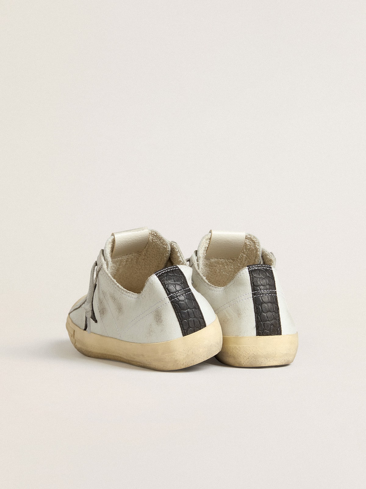 Golden Goose V-Star in leather with black crocodile-print leather star and heel tab