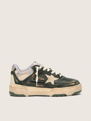 Golden Goose Men's Forty2 in green leather and cream nylon with TPU star and silver leather heel tab