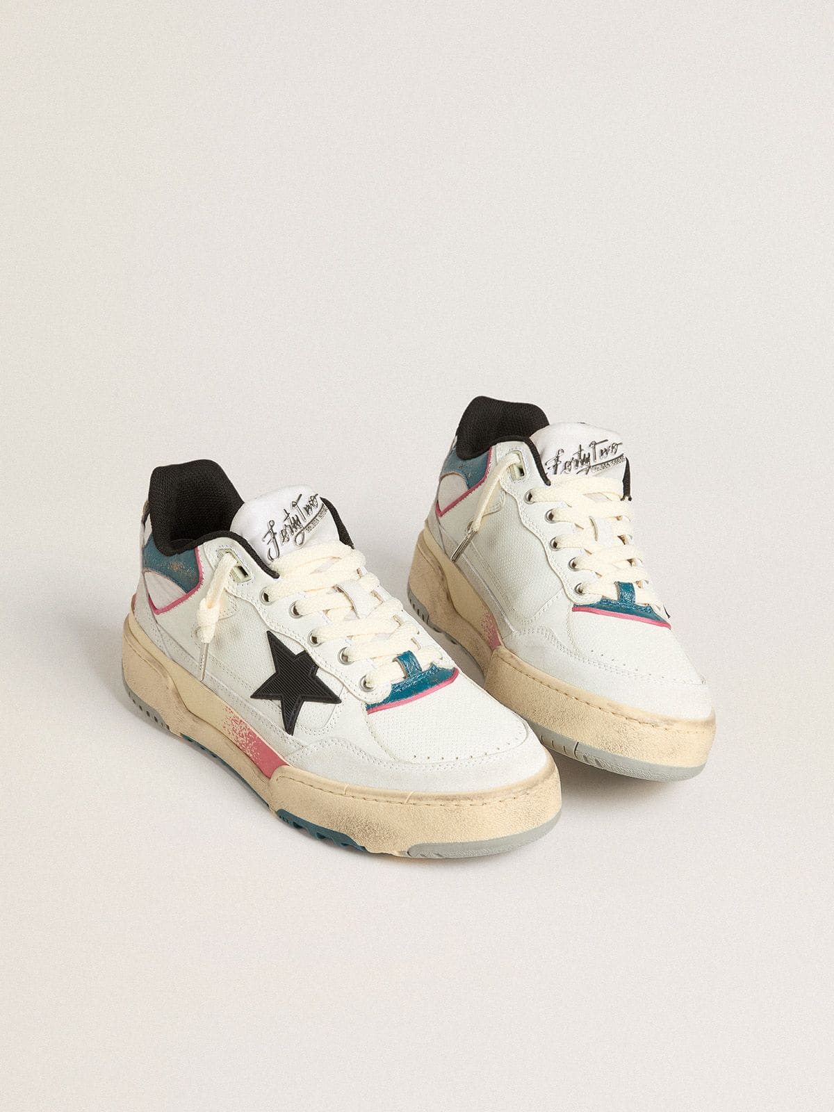 Golden Goose Men's Forty2 with black star and silver foiled leather heel tab