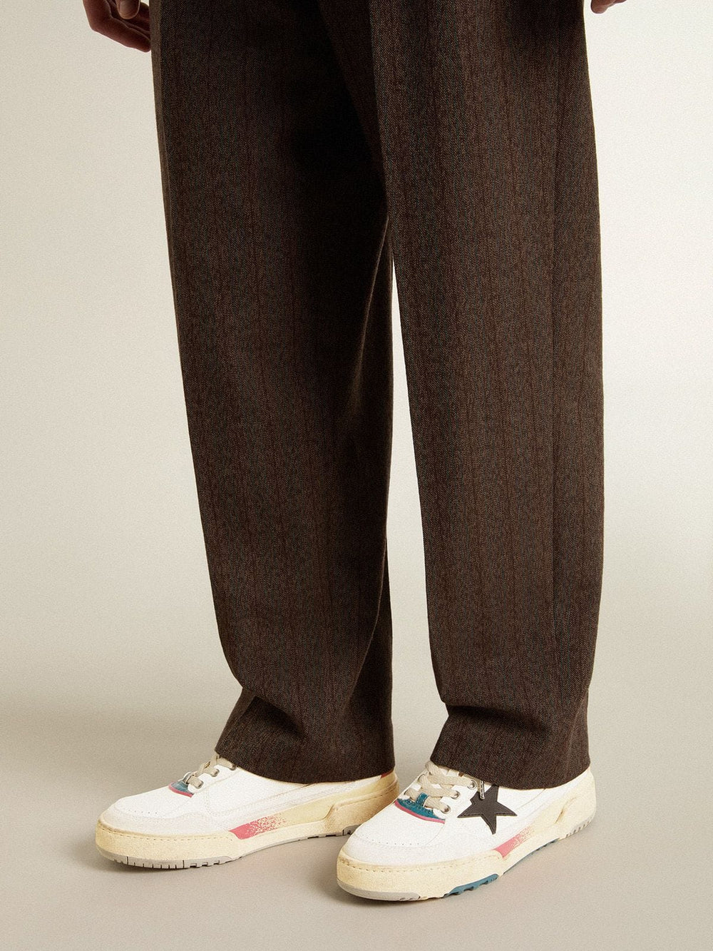 Golden Goose Men's Forty2 with black star and silver foiled leather heel tab