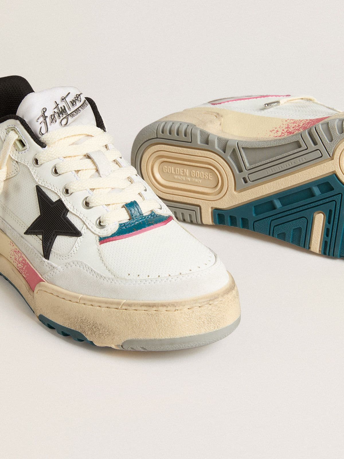 Golden Goose Men's Forty2 with black star and silver foiled leather heel tab
