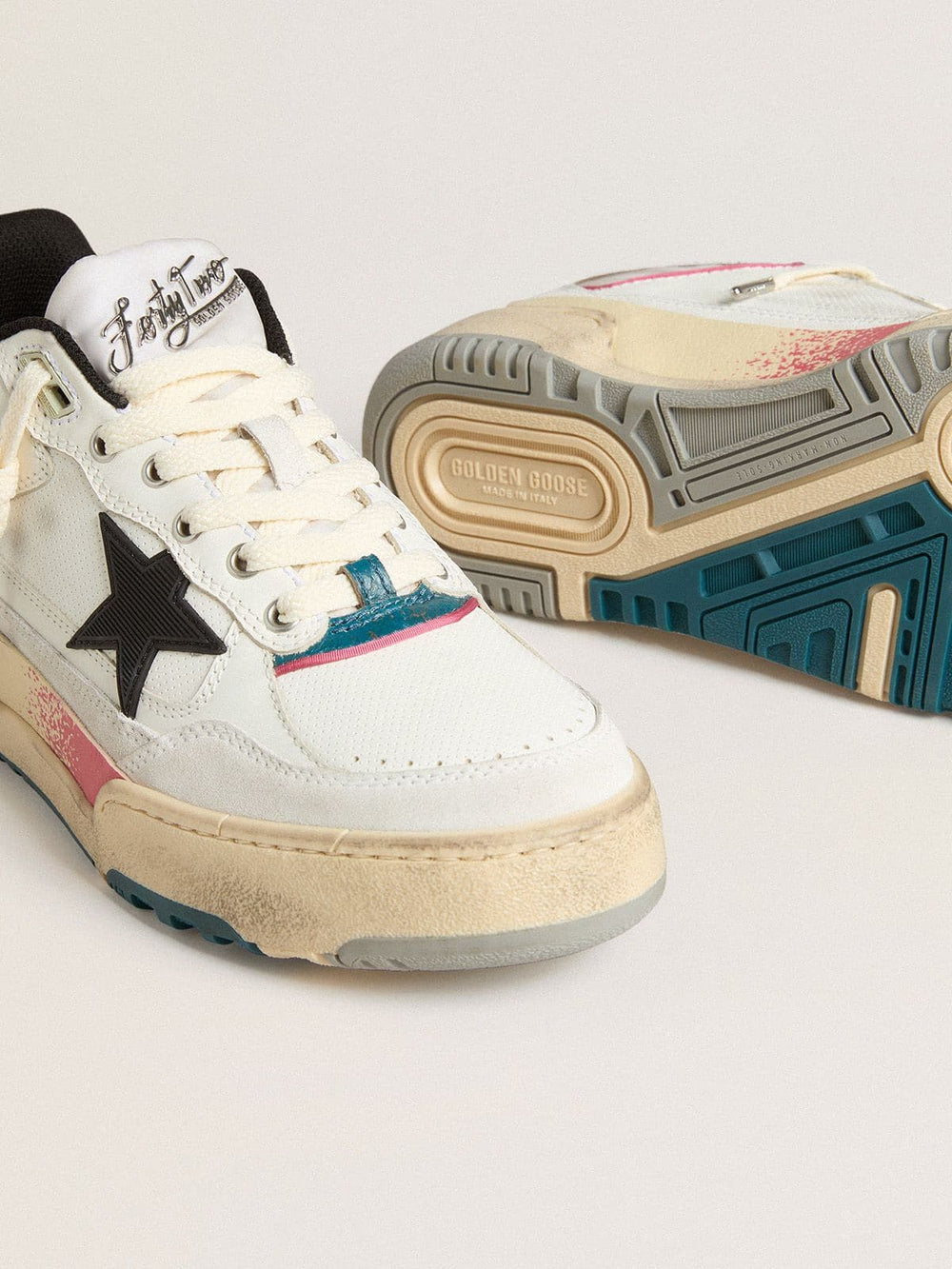 Golden Goose Men's Forty2 with black star and silver foiled leather heel tab