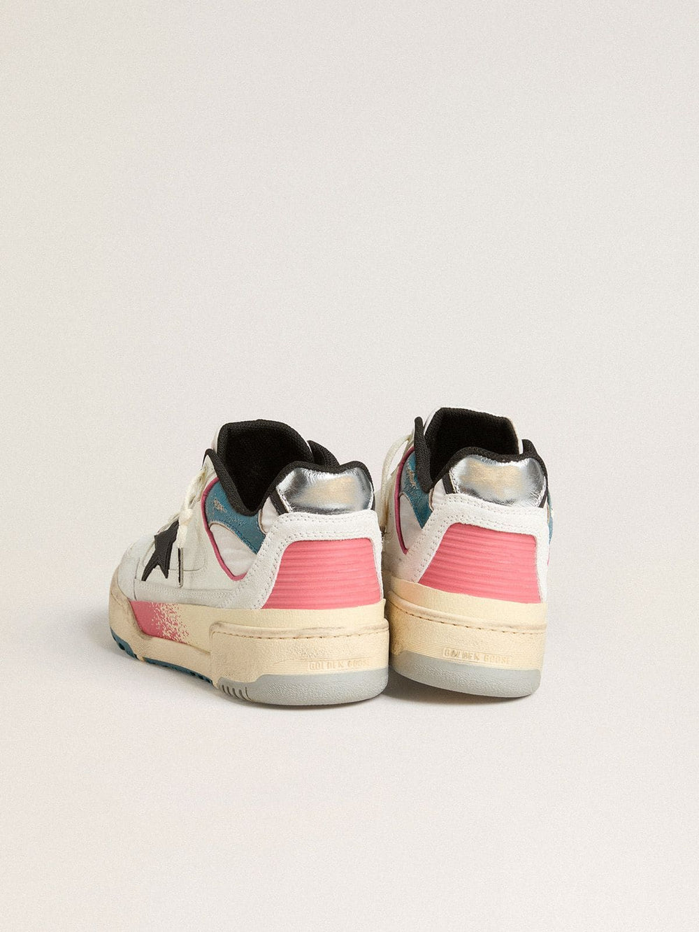 Golden Goose Men's Forty2 with black star and silver foiled leather heel tab