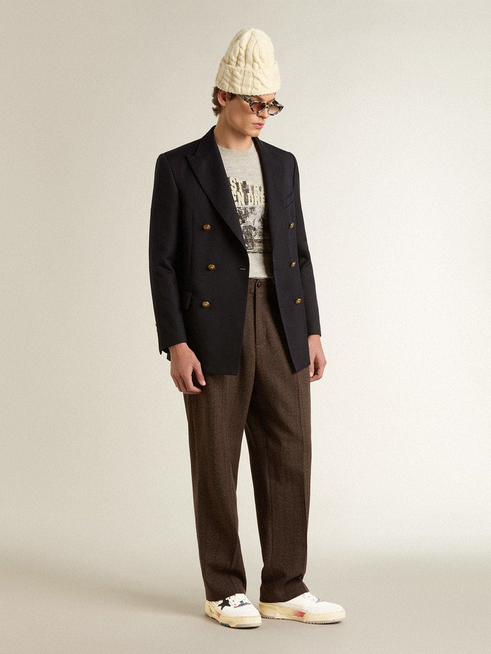 Golden Goose Men's Forty2 with black star and silver foiled leather heel tab