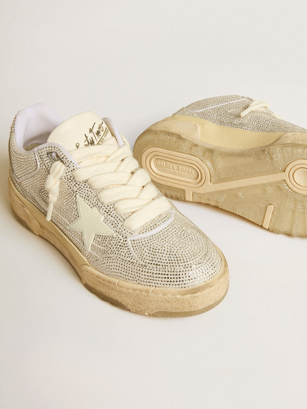 Golden Goose Forty2 in white leather and Swarovski crystals with white TPU star