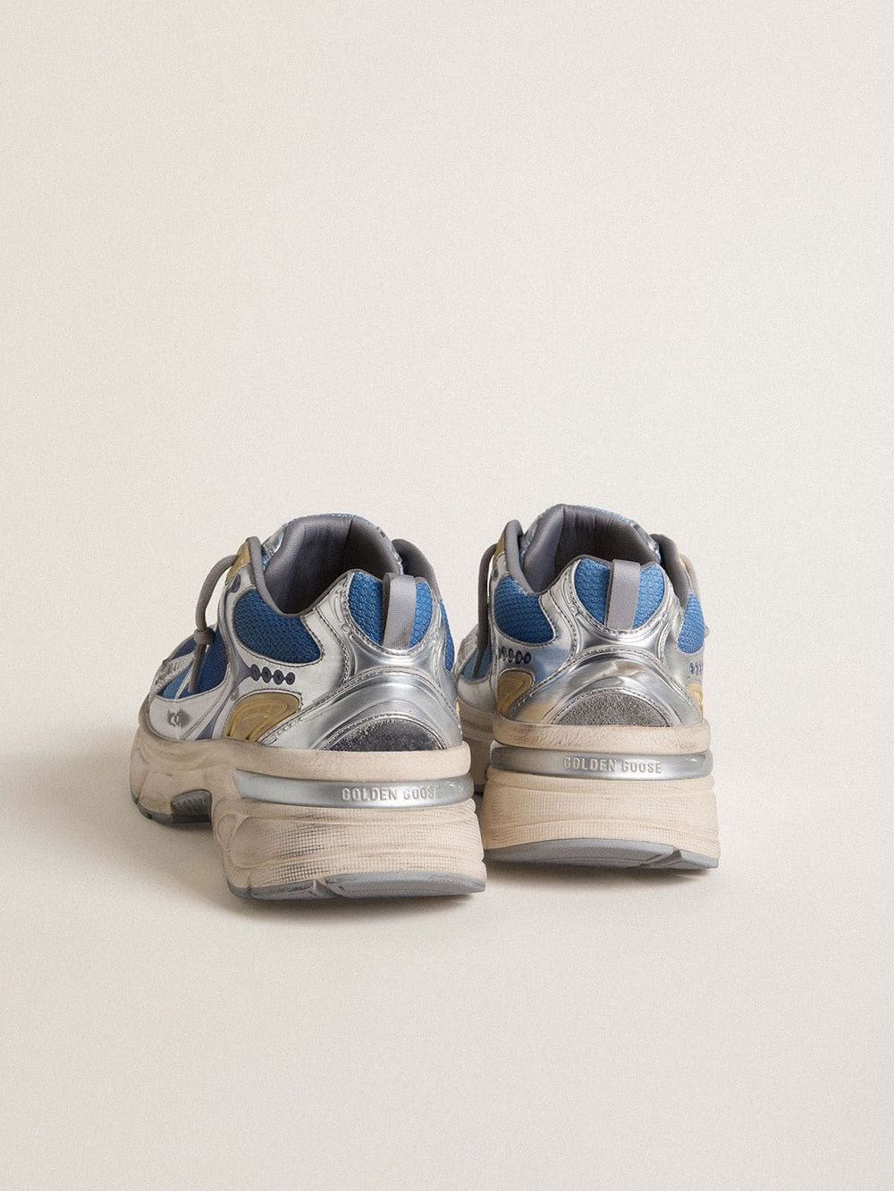 Golden Goose Men's Lightstar  in light blue mesh with white TPU star and silver bio-based inserts