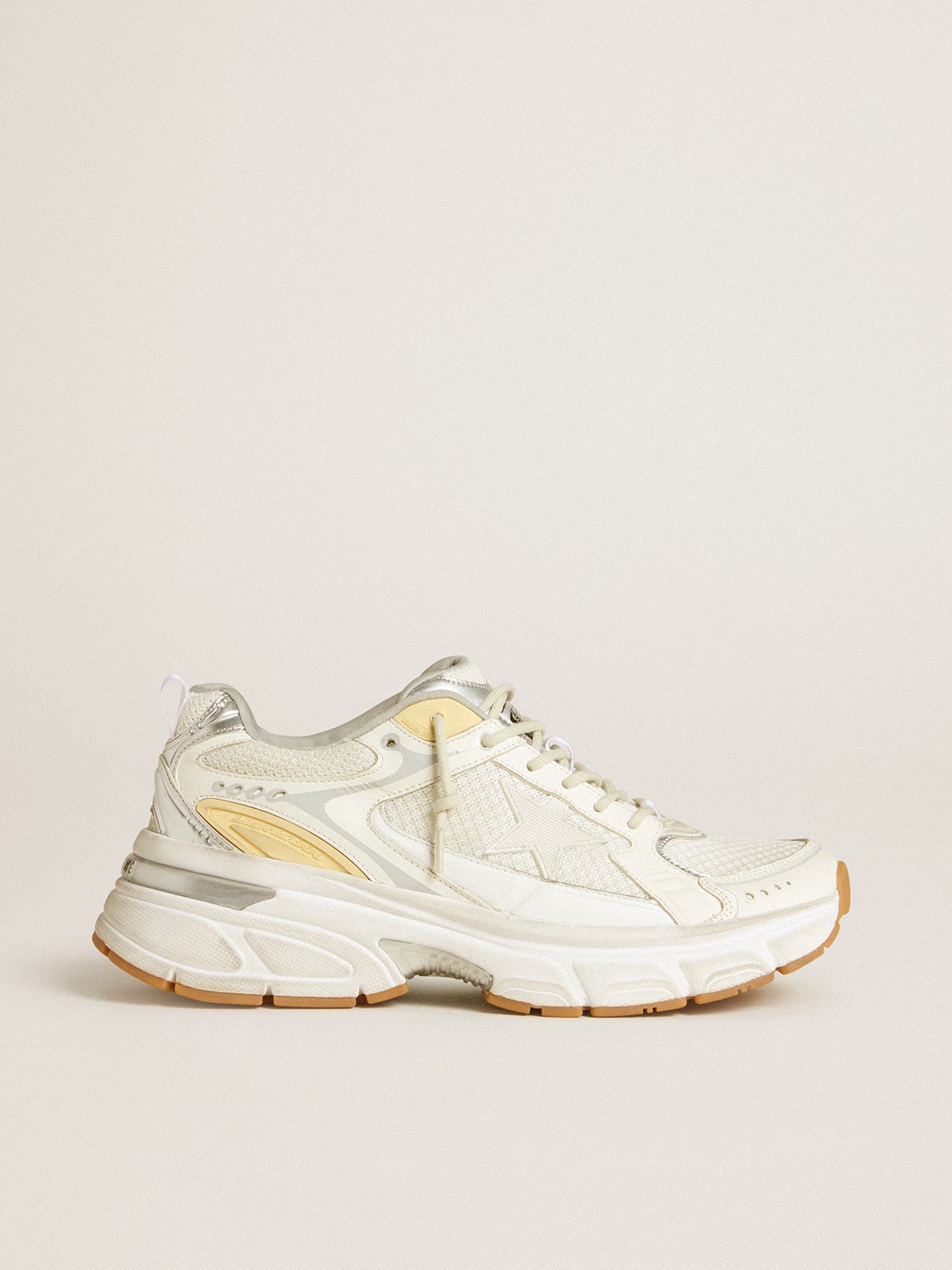 Golden Goose Men’s Lightstar in white leather and mesh with worn-white star