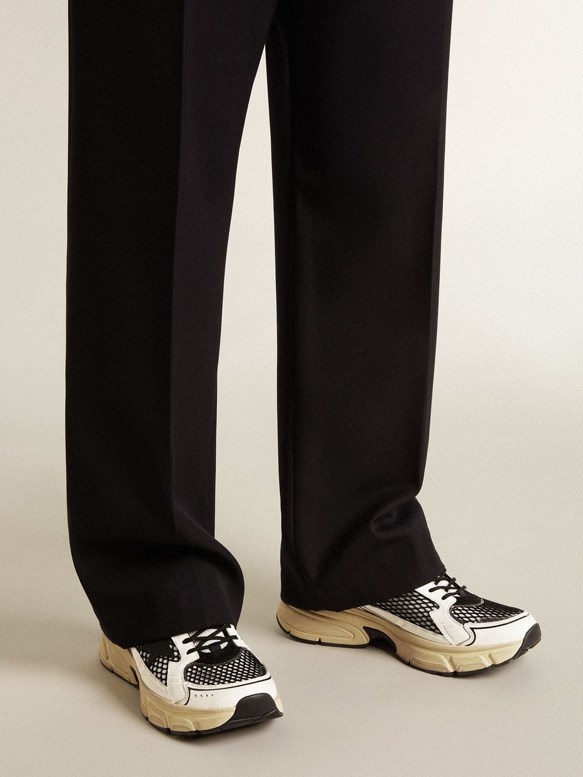 Golden Goose Men’s Lightstar in white leather and black mesh with black TPU star