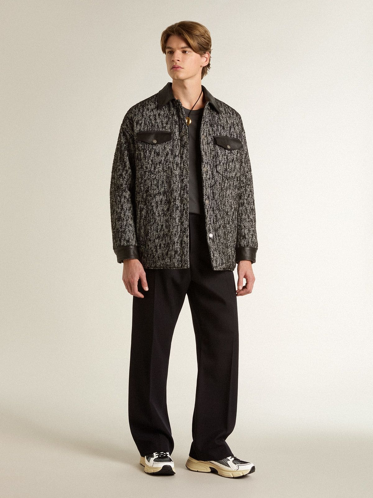 Golden Goose Men’s Lightstar in white leather and black mesh with black TPU star