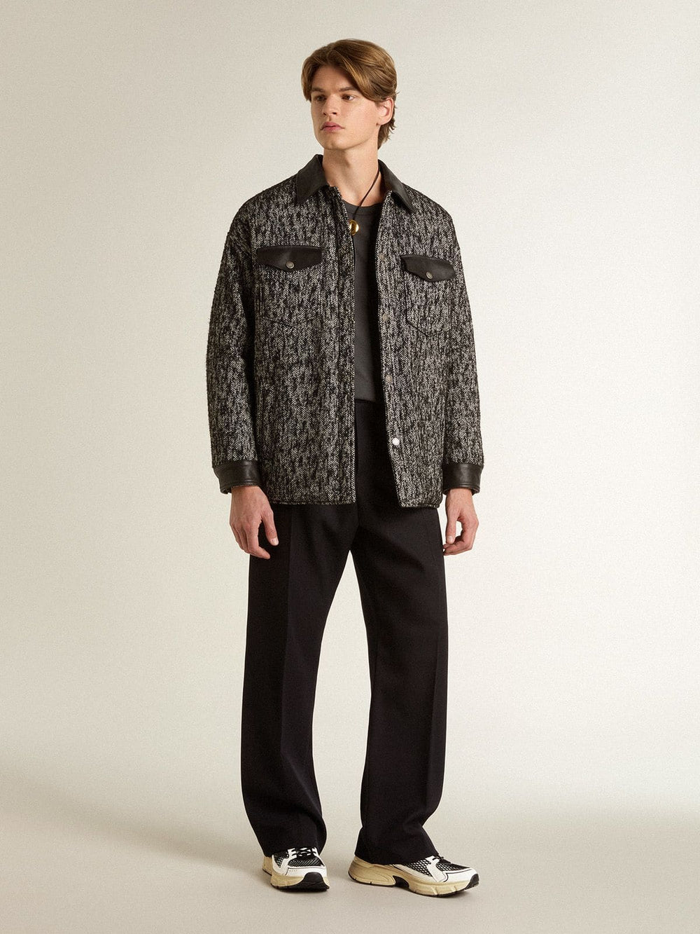 Golden Goose Men’s Lightstar in white leather and black mesh with black TPU star