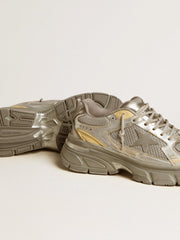 Golden Goose Men’s Lightstar in metallic leather and silver mesh with gray star