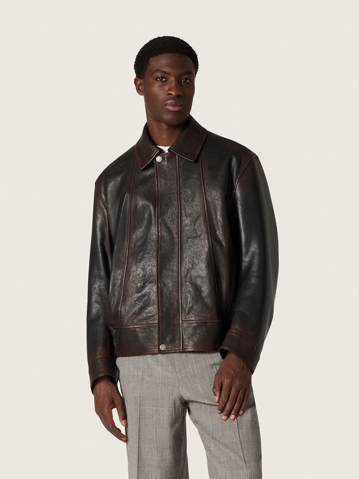 Golden Goose Men’s bomber jacket in burgundy nappa leather