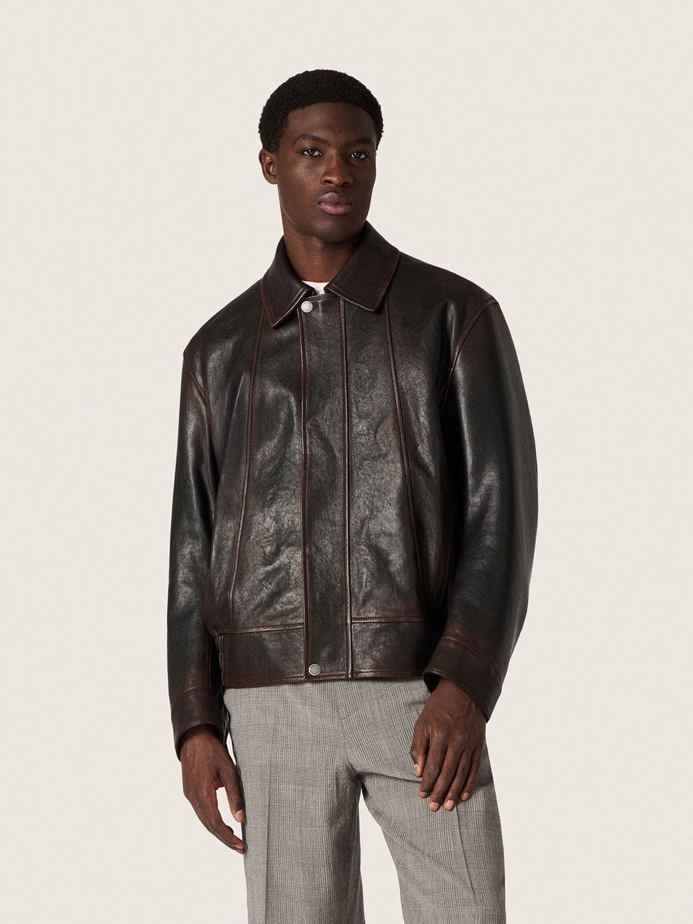 Golden Goose Men’s bomber jacket in burgundy nappa leather