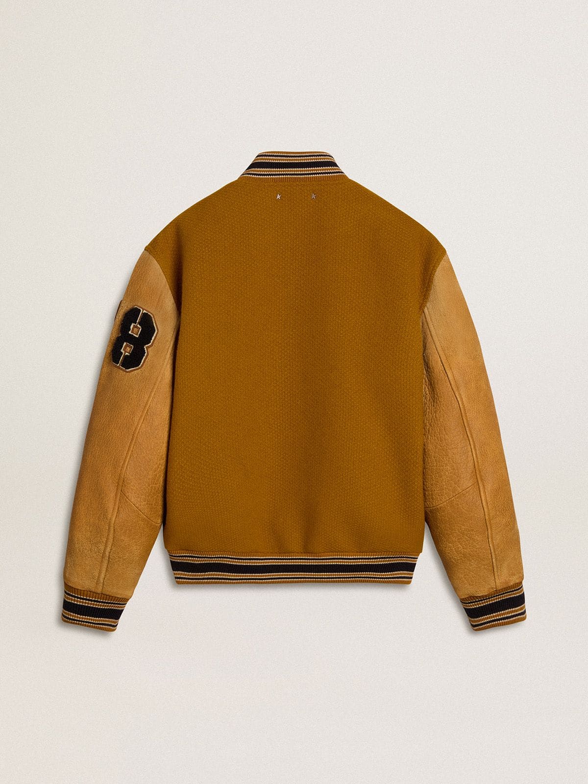 Golden Goose Ochre yellow wool bomber jacket with leather sleeves