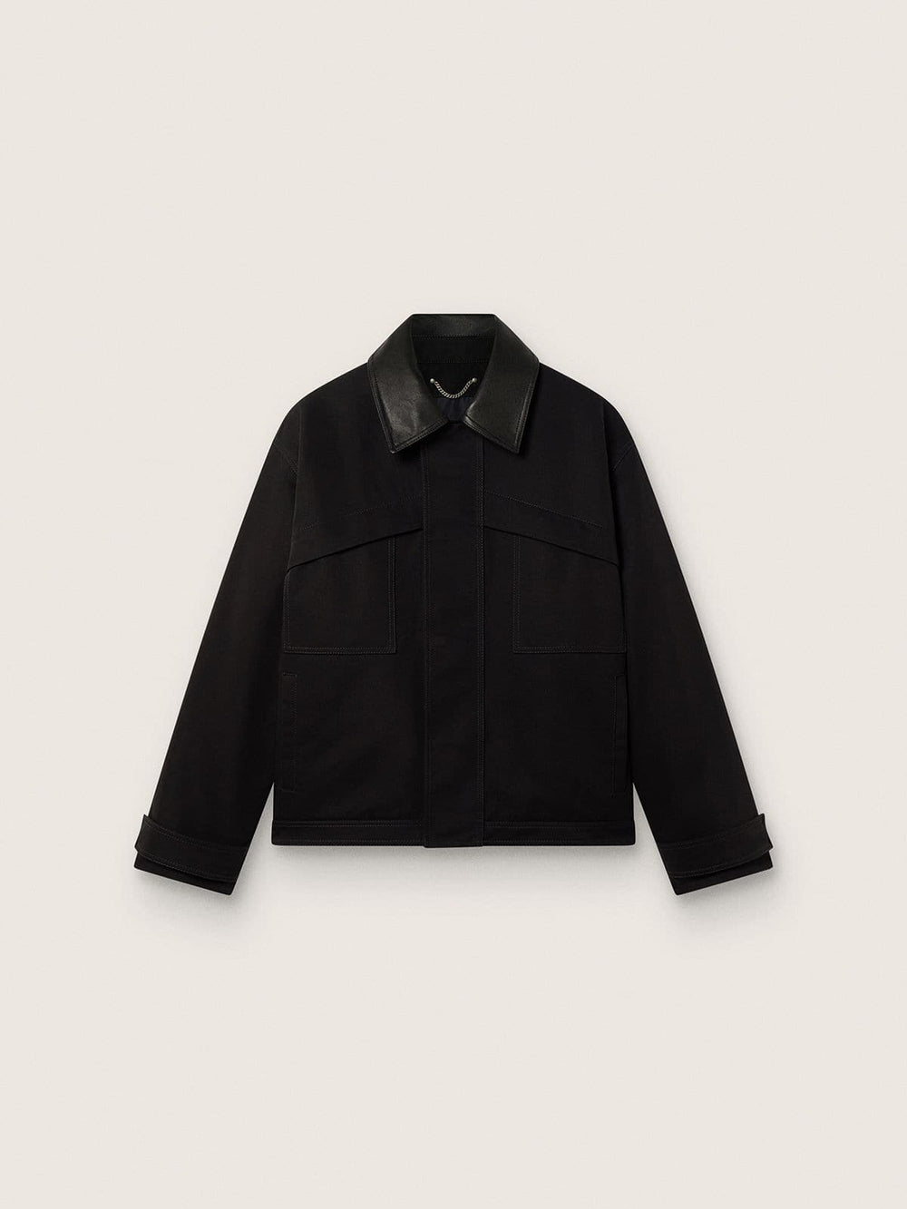 Golden Goose Men's short padded jacket in black cotton with leather collar