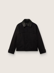 Golden Goose Men's short padded jacket in black cotton with leather collar