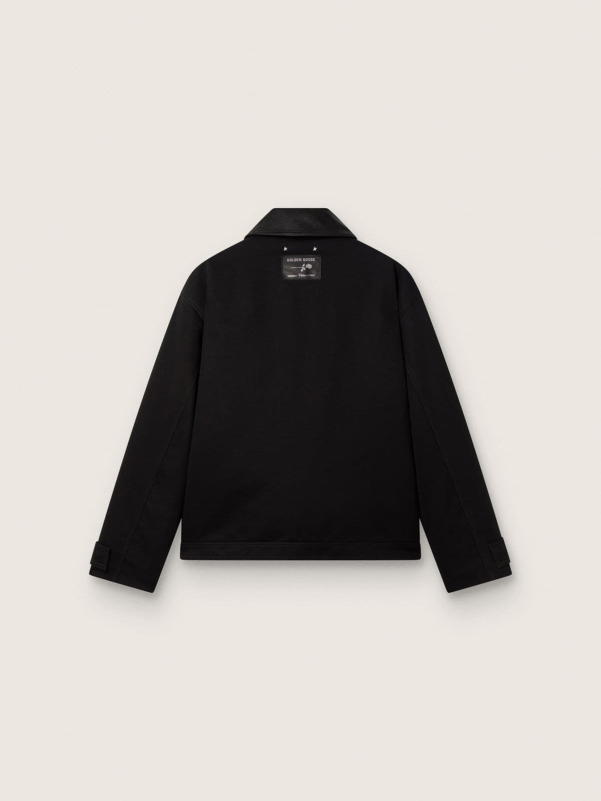 Golden Goose Men's short padded jacket in black cotton with leather collar