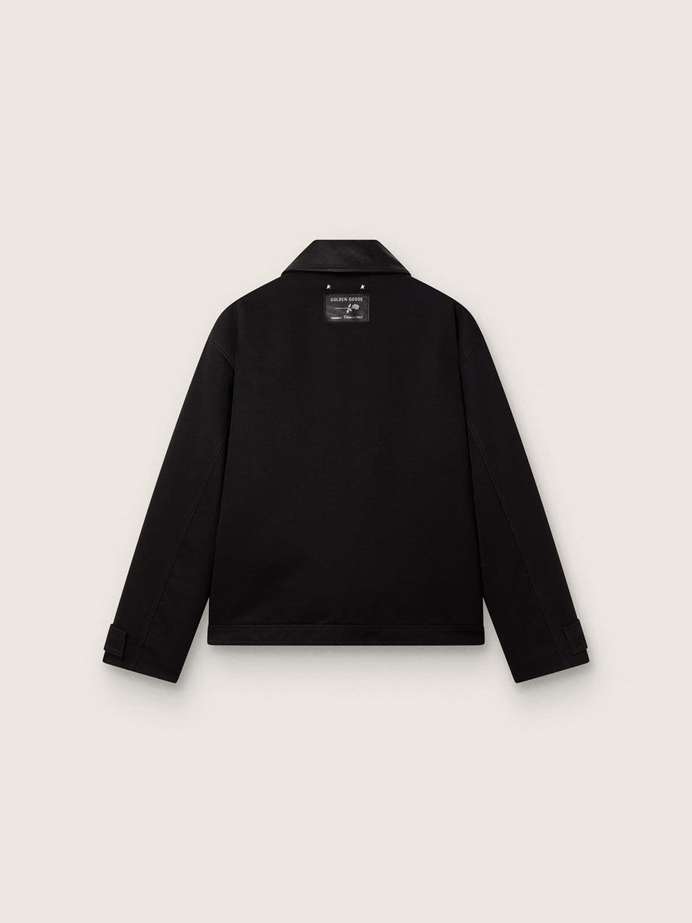 Golden Goose Men's short padded jacket in black cotton with leather collar