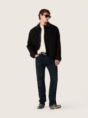 Golden Goose Men's short padded jacket in black cotton with leather collar