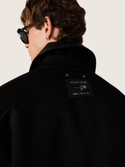Golden Goose Men's short padded jacket in black cotton with leather collar