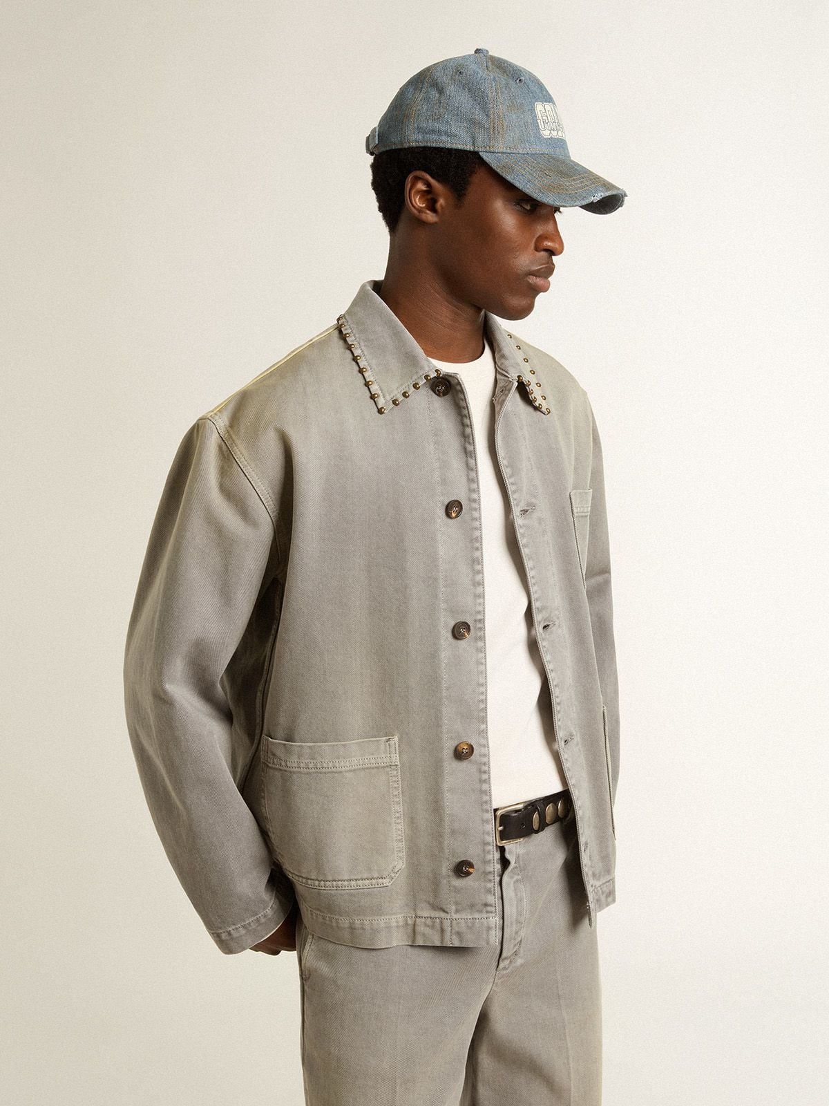 Golden Goose Men's gray denim jacket with studs