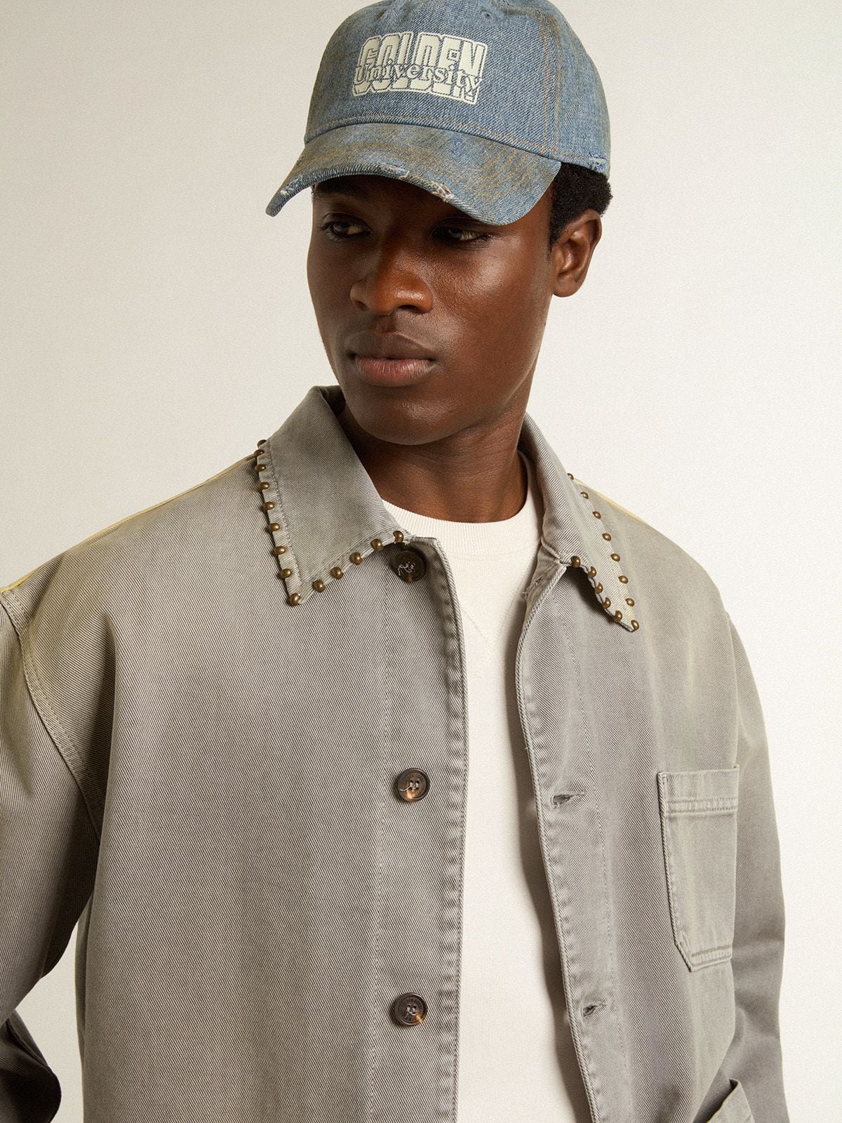 Golden Goose Men's gray denim jacket with studs