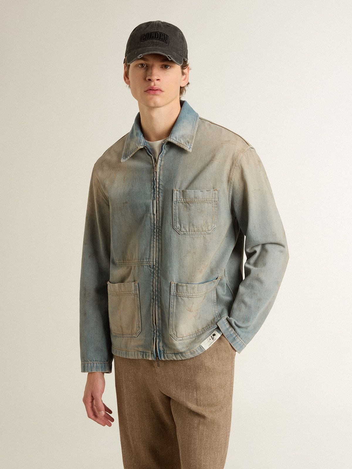 Golden Goose Men's distressed-effect denim jacket with zip
